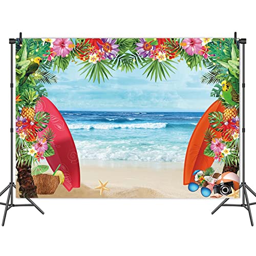 HQM 7x5FT Fabric Summer Tropical Beach Photo Background Beach Conch Hawaii Blue Sea Flower Children Birthday Luau Party Photography Backdrop Kids Baby Shower Cake Table Decor Supplies - Image 4