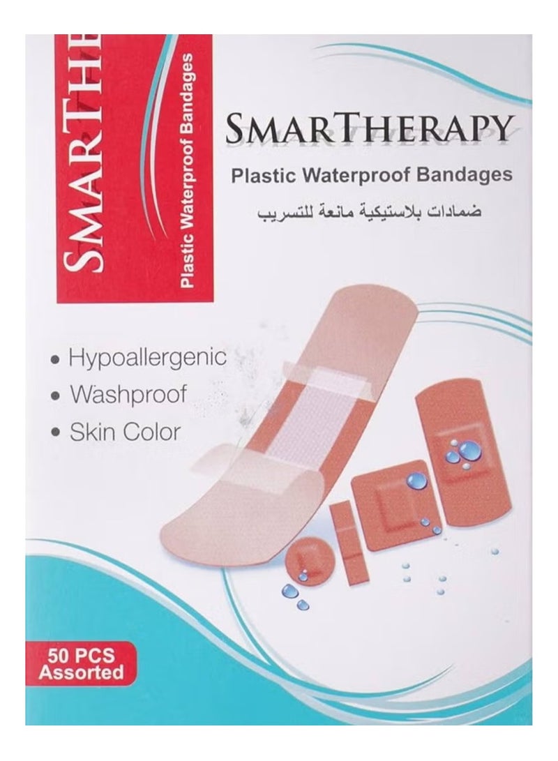 سمارثيرابي عبوة 50 قطعة لصقات جروح ضمادات بلاستيكية – اشكال متنوعة – مقاومة للماء - Image 1