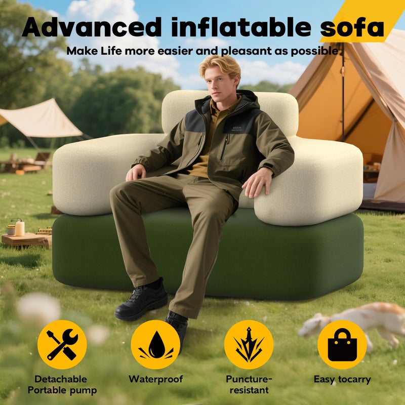 CACSPS Portable Inflatable Sofa with Built-in Pump - Durable Multifunctional Blow Up Couch for Camping, Outdoor, Travel, Home Backyard (Single) - Image 2