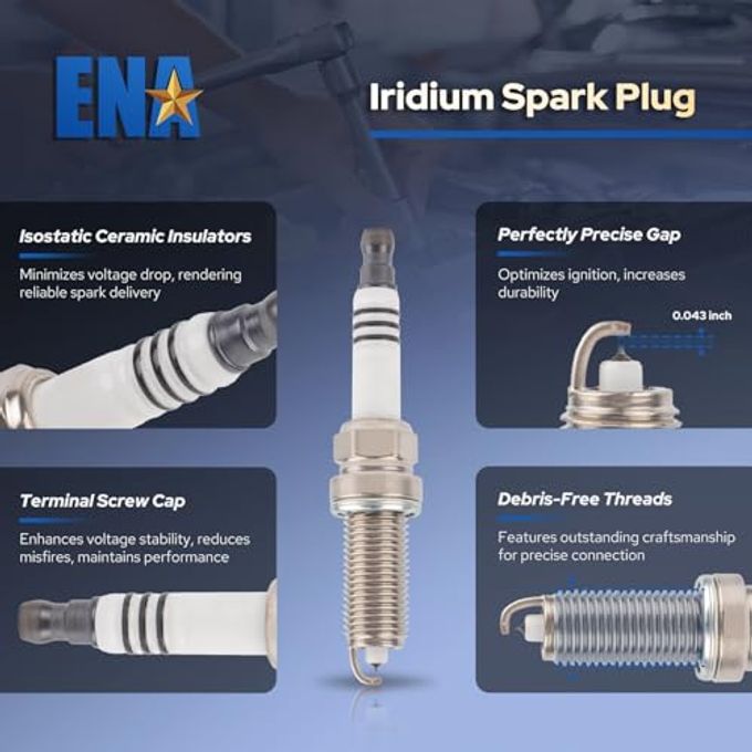 ENA Iridium Spark Plug for 1406 DILKAR7B11 Compatible with Nissan Frontier Altima Maxima 350Z Pathfinder Murano Quest Infiniti Q50 Q70 Hybrid QX60 M35h JX35 EX35 FX35 G25 G35 V6 Set of 6 - Image 2