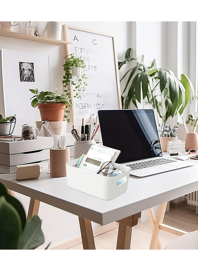 8 PCS Plastic Storage Bins Basket with Handles Toy Organizers and Storage Bins for Home Cupboard Kitchen Bathroom Office Pantry Organization(White) - Image 5