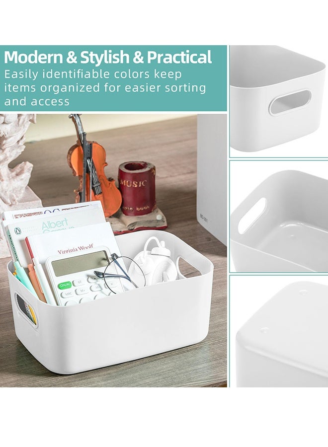 8 PCS Plastic Storage Bins Basket with Handles Toy Organizers and Storage Bins for Home Cupboard Kitchen Bathroom Office Pantry Organization(White) - Image 2