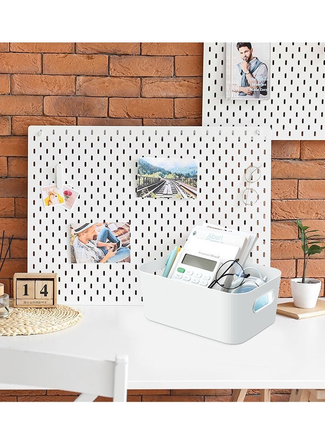 8 PCS Plastic Storage Bins Basket with Handles Toy Organizers and Storage Bins for Home Cupboard Kitchen Bathroom Office Pantry Organization(White) - Image 4