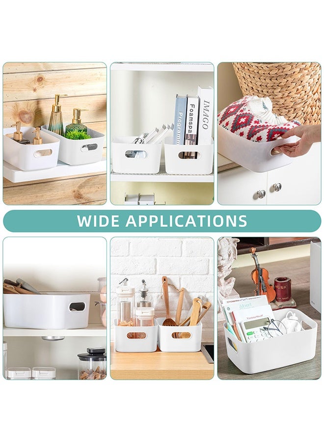 8 PCS Plastic Storage Bins Basket with Handles Toy Organizers and Storage Bins for Home Cupboard Kitchen Bathroom Office Pantry Organization(White) - Image 3