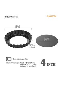 chefmade Round Tart Pan Non-Stick 4 Inch 12Pcs with Removable Loose Bottom  - Image 2