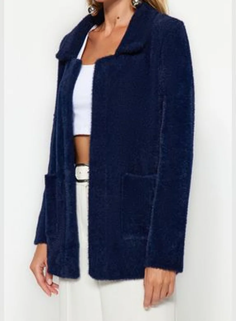 trendyol Navy Blue Jacket-Formal Pile Knitwear Cardigan TWOAW24HI00291