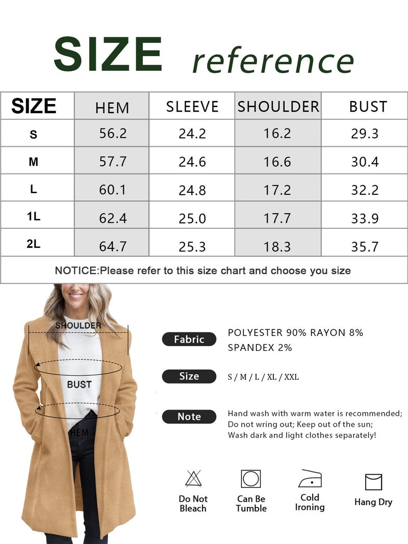 Fazortev Women's Winter Pea Coat Big Lapel Open Front Long Jackets Belted With Pockets - Image 4