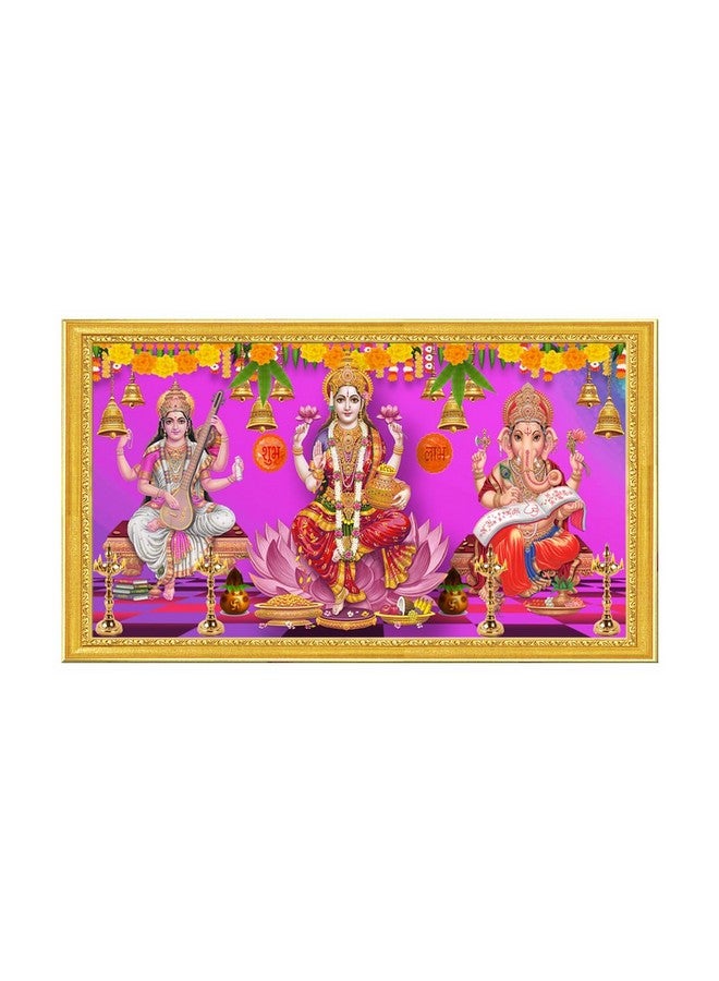 999STORE Goddess Saraswati Mata Lakshmi Mata With Lord Ganesh Photo Painting For Diwali Temple (God8X14022) - Image 1