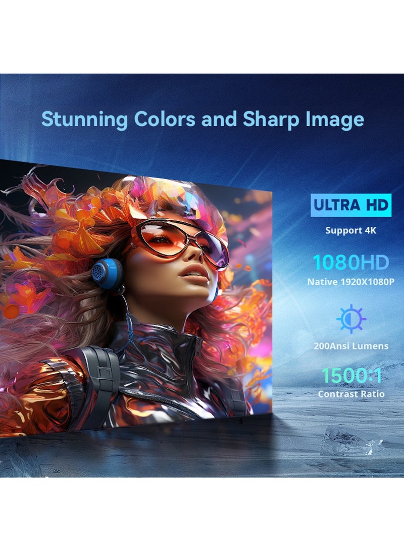 مي فازا [مرخص من Netflix] جهاز عرض عالي الدقة - أصلي 1080 بكسل - يدعم 4K - 200 لومن ANSI - جهاز عرض محمول بشاشة 130 بوصة، ضبط تلقائي للصورة، انحراف عمودي تلقائي، أندرويد 11، واي فاي 5G 6، بلوتوث 5.4 - مسرح منزلي متنقل - متوافق مع أجهزة Android/iOS/Windows/TV Stick/HDMI/USB/وحدة تحكم الألعاب - Image 3