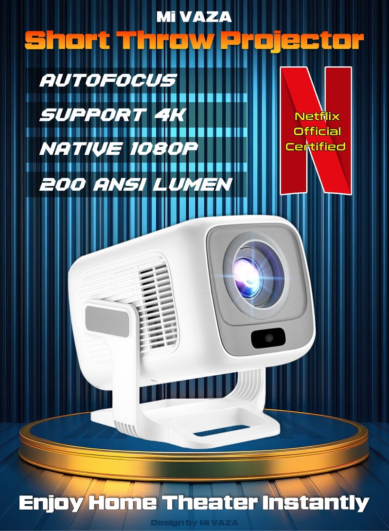 مي فازا [مرخص من Netflix] جهاز عرض عالي الدقة - أصلي 1080 بكسل - يدعم 4K - 200 لومن ANSI - جهاز عرض محمول بشاشة 130 بوصة، ضبط تلقائي للصورة، انحراف عمودي تلقائي، أندرويد 11، واي فاي 5G 6، بلوتوث 5.4 - مسرح منزلي متنقل - متوافق مع أجهزة Android/iOS/Windows/TV Stick/HDMI/USB/وحدة تحكم الألعاب - Image 1