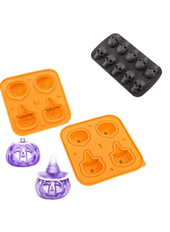 Creative Pumpkin Skull Ice Cube Chocolate Mousse Silicone Mold 2 In 1 With 10 Trays - Image 1