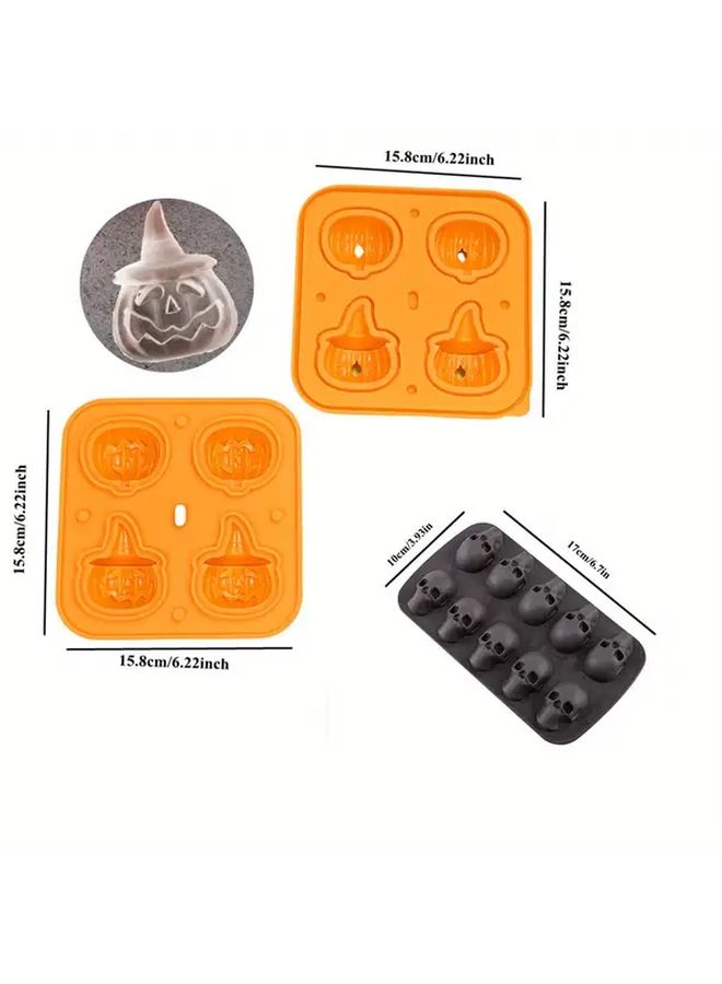 Creative Pumpkin Skull Ice Cube Chocolate Mousse Silicone Mold 2 In 1 With 10 Trays - Image 3