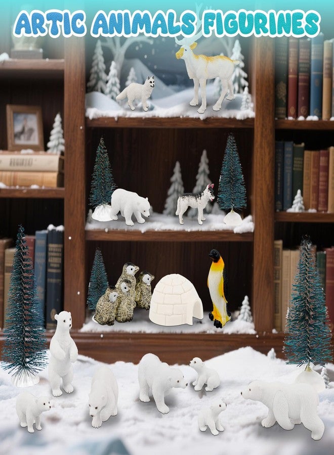 Warmtree 46 Pcs Arctic Animals Figurines Set Includes 22 Polar Bear Penguin Animals Figurines 6 Mini Pine Trees 18 Artificial Lceberg Fake Snow Ripple Water Sticker Ocean Habitat Diorama Supplies - Image 5