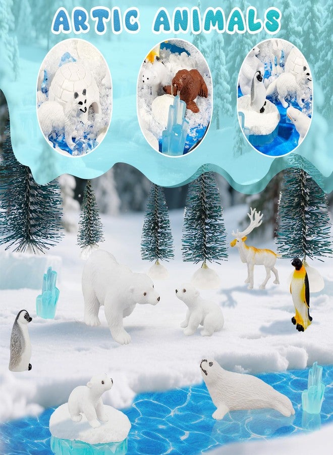 Warmtree 46 Pcs Arctic Animals Figurines Set Includes 22 Polar Bear Penguin Animals Figurines 6 Mini Pine Trees 18 Artificial Lceberg Fake Snow Ripple Water Sticker Ocean Habitat Diorama Supplies - Image 3