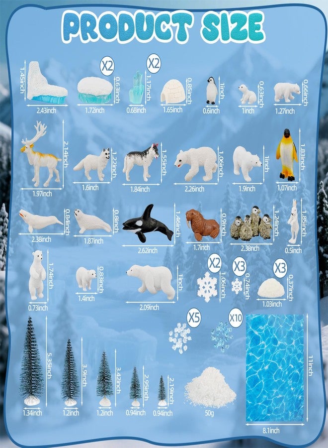 Warmtree 46 Pcs Arctic Animals Figurines Set Includes 22 Polar Bear Penguin Animals Figurines 6 Mini Pine Trees 18 Artificial Lceberg Fake Snow Ripple Water Sticker Ocean Habitat Diorama Supplies - Image 2
