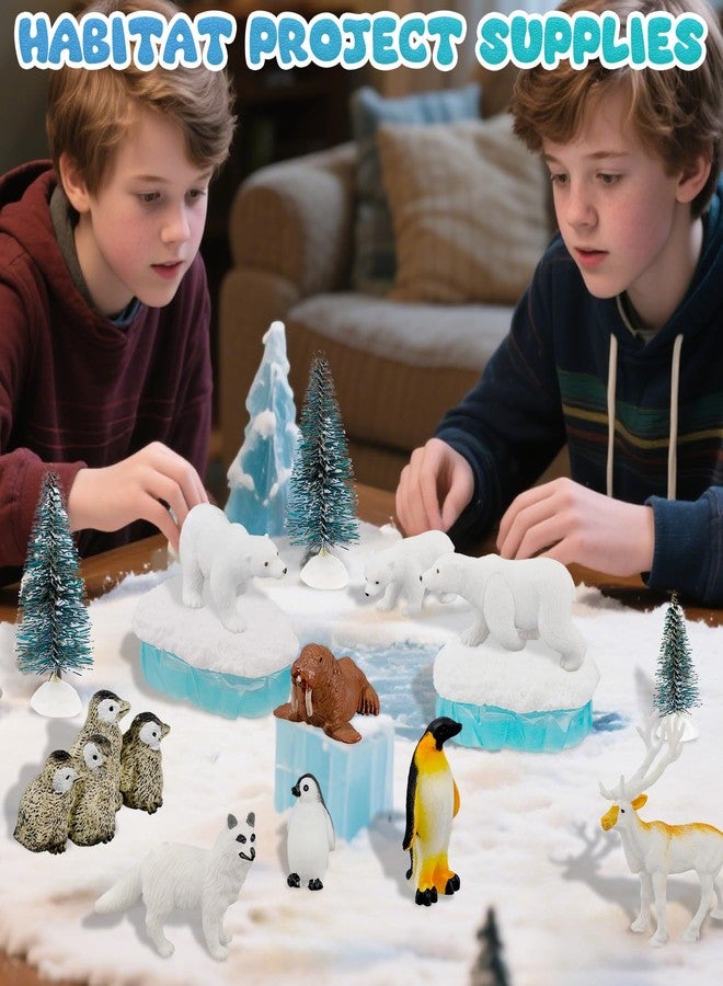 Warmtree 46 Pcs Arctic Animals Figurines Set Includes 22 Polar Bear Penguin Animals Figurines 6 Mini Pine Trees 18 Artificial Lceberg Fake Snow Ripple Water Sticker Ocean Habitat Diorama Supplies - Image 4