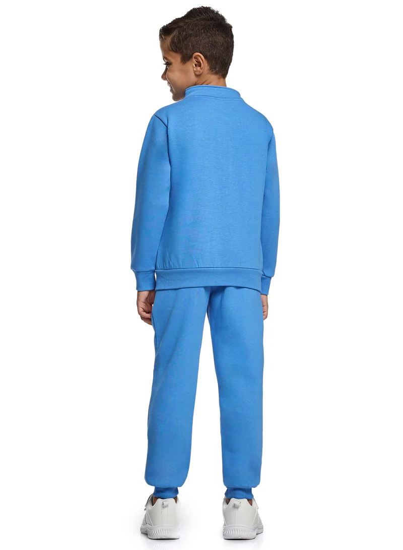victor and jane Boys Blue Zipper Jacket Set – “Over the Top” High Neck Sweat-top &amp;  Jogger set