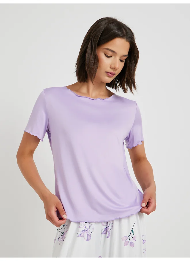 تايك تو Take Two Lettuce Edge Hem T-Shirt and Floral Printed Pyjama Set