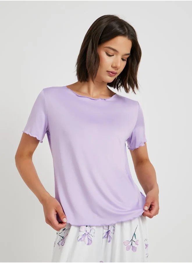 تايك تو Take Two Lettuce Edge Hem T-Shirt and Floral Printed Pyjama Set