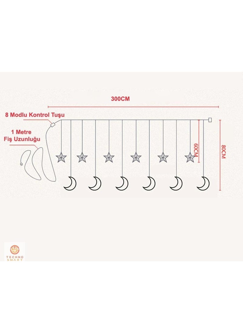 Technosmart Crescent and Star Curtain with LED Light Animation and Addable Plug  - Image 5