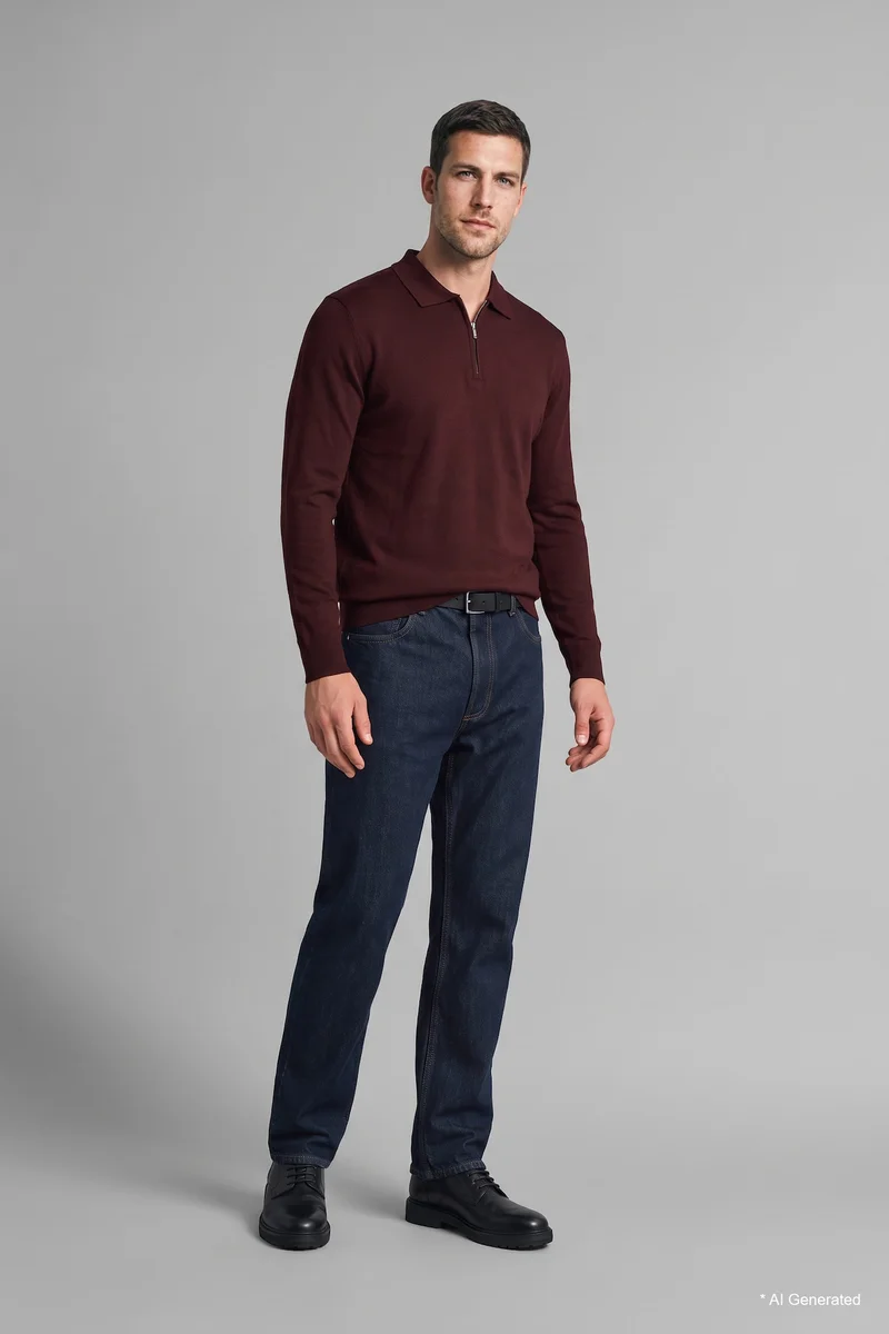 ديفاكتو Standard Fit Polo Collar Knitwear Pullover