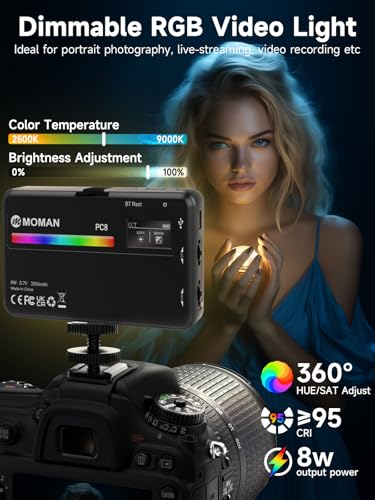 Moman LED Camera Light RGB Video Lights for Photography App Wireless Control 25009000K CRI 95 Long Battery Life Portable Lighting Panel with Cold Shoe Fits for GoPro Sony Canon - Image 3