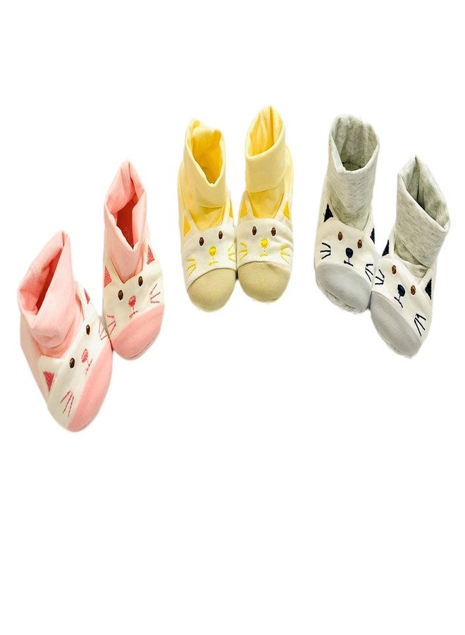 Freshfoot Baby Boys & Girls Cute & Colorful Organic Cotton Ankle Socks Cum Shoes For 0-3 Months (With Gift BOX) (Pack of 3) - Image 1