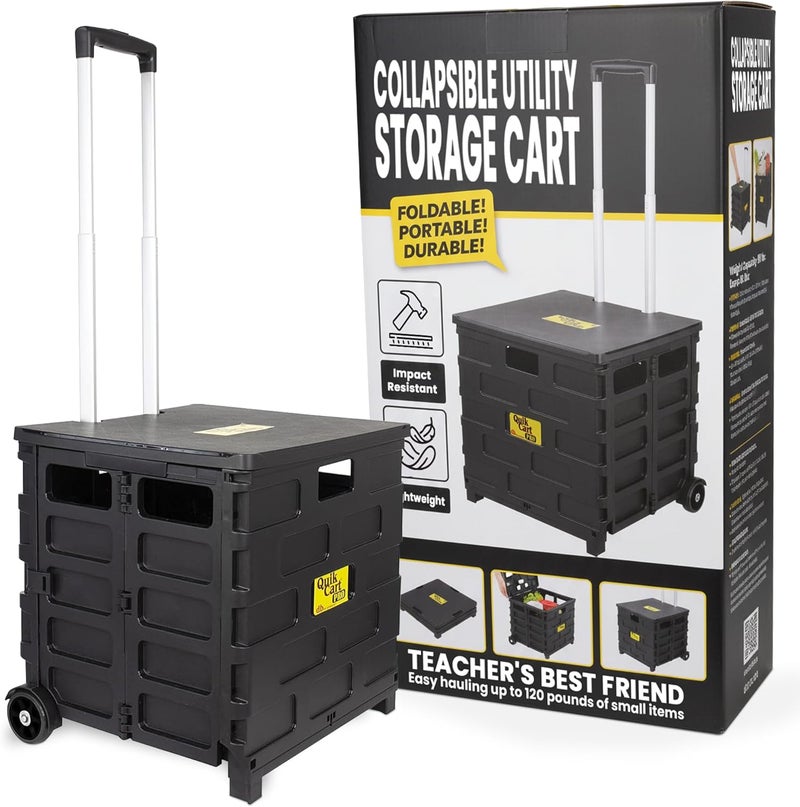 dbest products Quik Cart Pro Wheeled Rolling Crate Teacher Utility with seat Heavy Duty Collapsible Basket with Handle, Black - Image 1