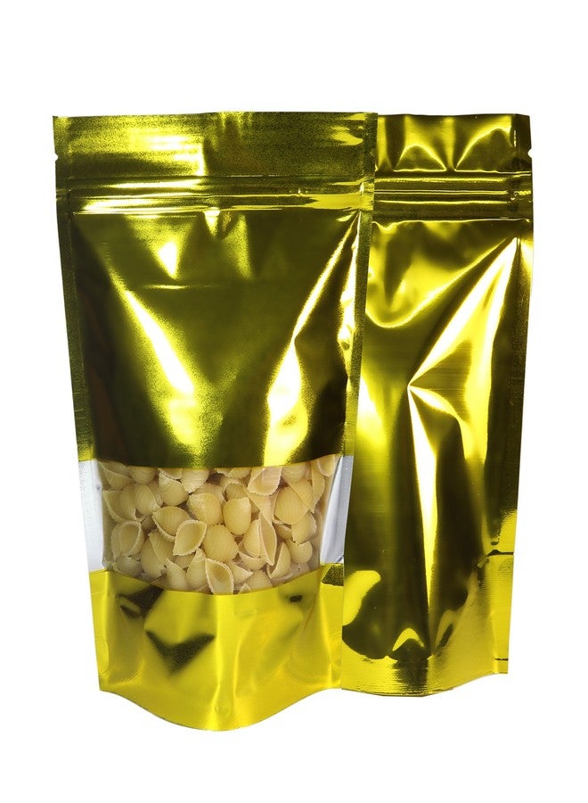 QQ Studio 100 Shiny Colored Aluminum Mylar Foil Clear Window Reclosable QuickQlick™ Stand-Up Bags (4" x 6", Gold) - Image 2
