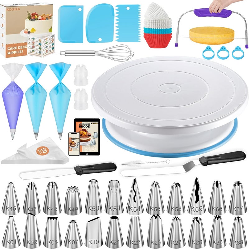 Kootek 140-Piece Cake Decorating Kit with Turntable, Icing Tips, and Pastry Bags - Image 1