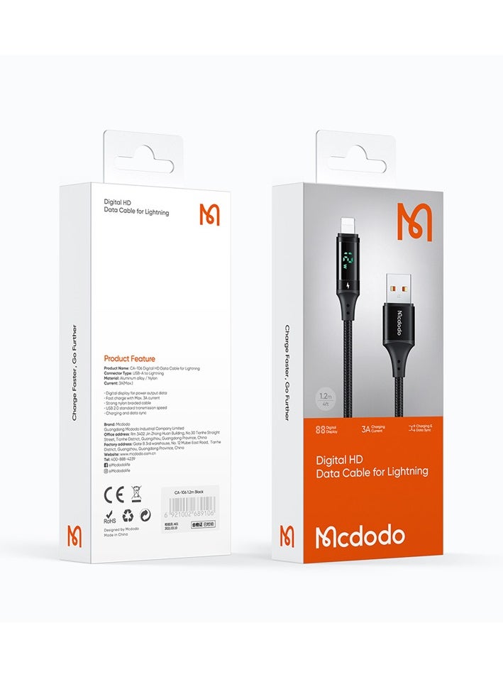 MCDODO CA-1060 Lightning 1.2M Digital Display Fast Charging Data Cable Black