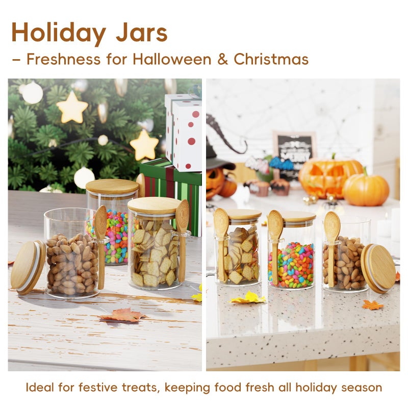 KOIKEY Coffee Sugar Container Salts Jars - 15oz Glass Airtight Caning with Bamboo Lids and Spoons Scoop, Storage Overnight Oats, Spice, Creamer, Food Organizer, Set of 3 - Image 5