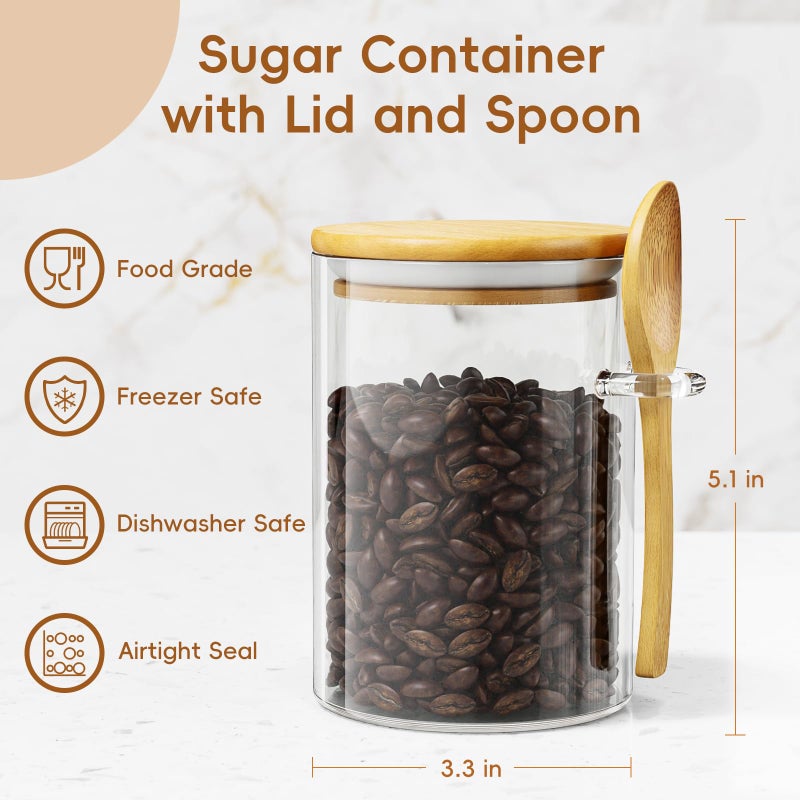 KOIKEY Coffee Sugar Container Salts Jars - 15oz Glass Airtight Caning with Bamboo Lids and Spoons Scoop, Storage Overnight Oats, Spice, Creamer, Food Organizer, Set of 3 - Image 2