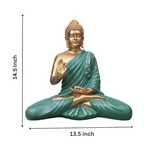 The Advitya تمثال أدفيتيا بوذا لزينة المنزل | تمثال بوذا/غوتام بوذا/شاكيموني لعرض الزينة كهدية لعيد الميلاد أو حفل تدشين المنزل | عناصر زينة المنزل لغرفة المعيشة | 14.5 بوصة (أخضر بحري) - Image 3