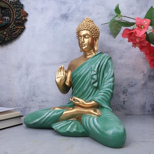 The Advitya تمثال أدفيتيا بوذا لزينة المنزل | تمثال بوذا/غوتام بوذا/شاكيموني لعرض الزينة كهدية لعيد الميلاد أو حفل تدشين المنزل | عناصر زينة المنزل لغرفة المعيشة | 14.5 بوصة (أخضر بحري) - Image 4