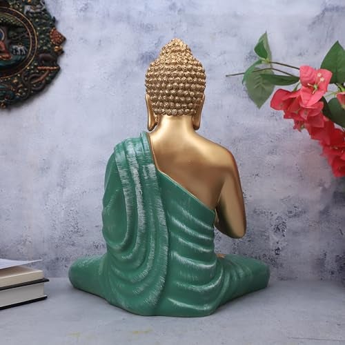 The Advitya تمثال أدفيتيا بوذا لزينة المنزل | تمثال بوذا/غوتام بوذا/شاكيموني لعرض الزينة كهدية لعيد الميلاد أو حفل تدشين المنزل | عناصر زينة المنزل لغرفة المعيشة | 14.5 بوصة (أخضر بحري) - Image 5