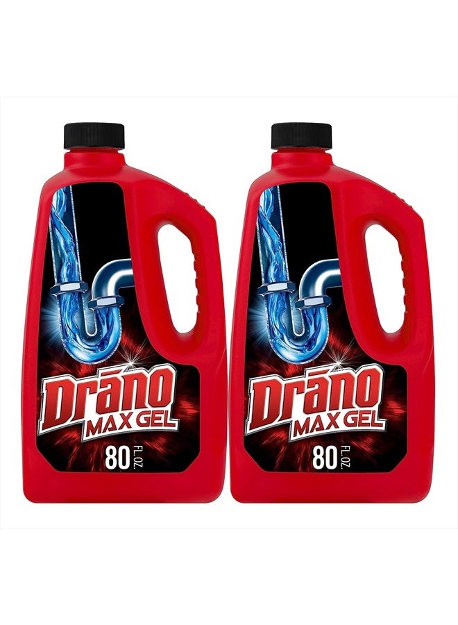 Drano Max Gel Drain Clog Remover and Cleaner for Shower or Sink Drains, Unclogs and Removes Hair, Soap Scum and Blockages, 80 Oz, Pack of 2 - Image 1