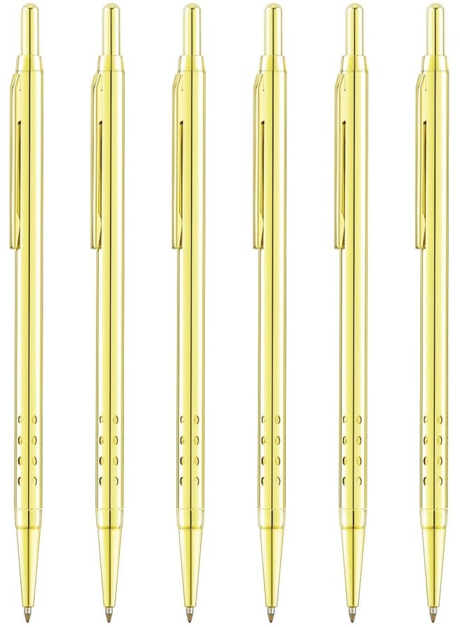 Unibene 6 Pack Gold Click Ballpoint Pens - Black ink Medium Point(1 mm), Metallic Retractable Pen with 6 Stainless Steel Refills - Image 1