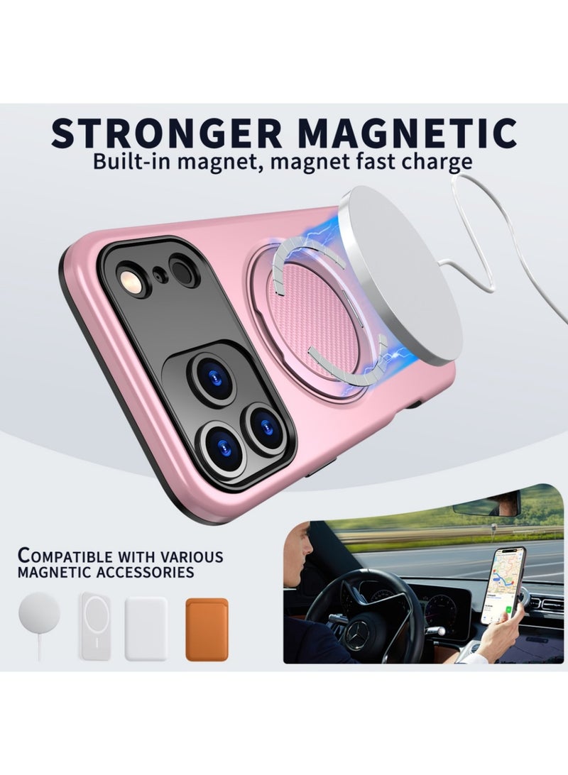 Abania iPhone 17 Pro Case Pink MagSafe Magnetic Phone Case 360° Rotating Ring Stand Military Grade Shockproof Protective iPhone 17 Pro Cover with Car Mount Compatible Anti Fingerprint Slim Cover for iPhone 17 Pro - Image 2