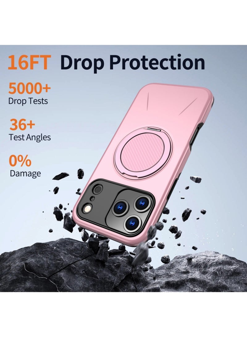 Abania iPhone 17 Pro Case Pink MagSafe Magnetic Phone Case 360° Rotating Ring Stand Military Grade Shockproof Protective iPhone 17 Pro Cover with Car Mount Compatible Anti Fingerprint Slim Cover for iPhone 17 Pro - Image 4