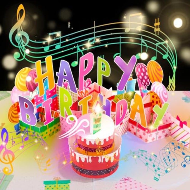 3D PopUp Birthday Card with LED Light Candle and Music, Blow to Light Cake, Happy Birthday Greeting Card Gift for Women, Men,,Mom, Dad, Husband, Wife, Friends - Image 1