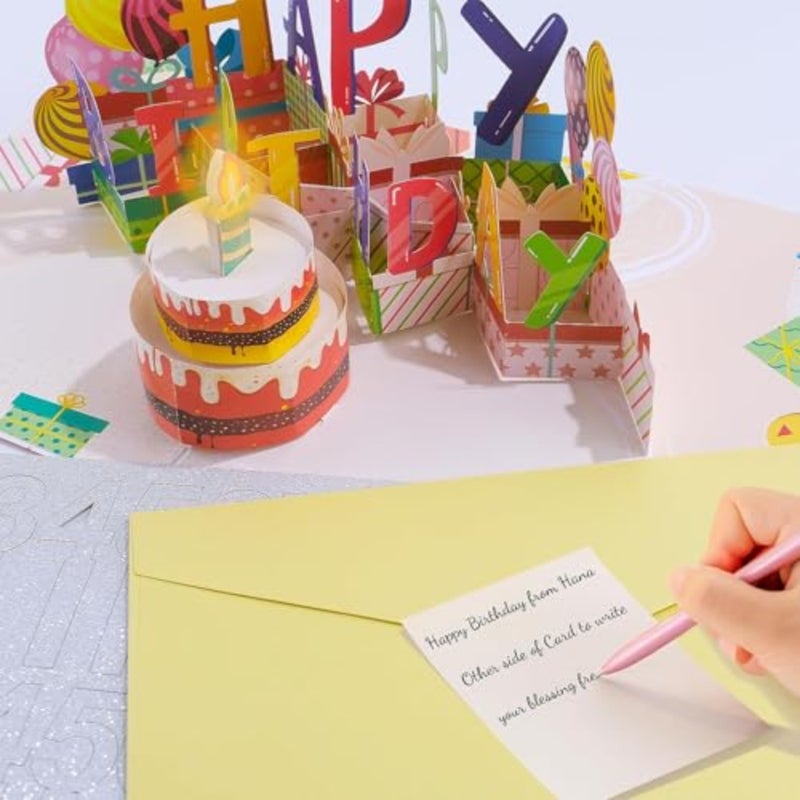 3D PopUp Birthday Card with LED Light Candle and Music, Blow to Light Cake, Happy Birthday Greeting Card Gift for Women, Men,,Mom, Dad, Husband, Wife, Friends - Image 4