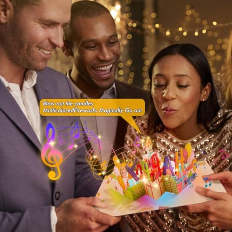 3D PopUp Birthday Card with LED Light Candle and Music, Blow to Light Cake, Happy Birthday Greeting Card Gift for Women, Men,,Mom, Dad, Husband, Wife, Friends - Image 3