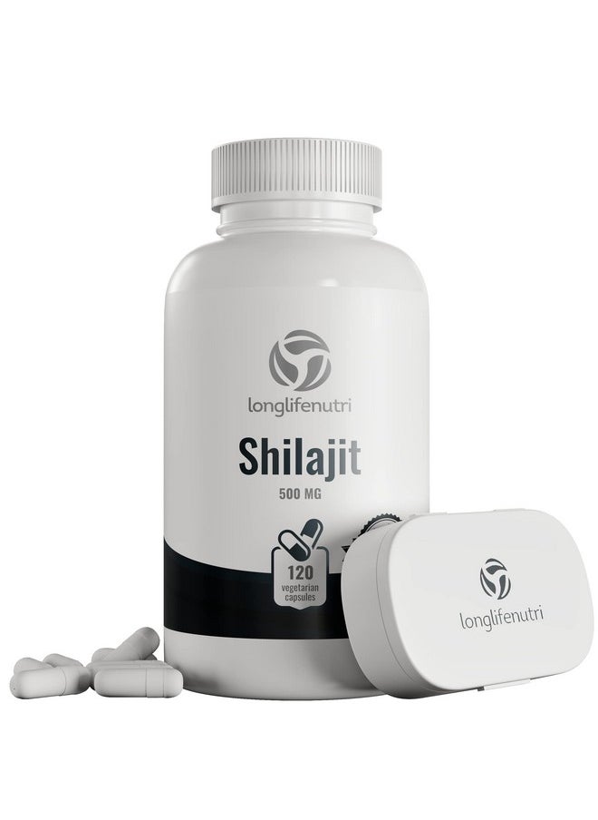 LongLifeNutri Shilajit Capsules 500Mg 120 Vegetarian Pills  Original Fulvic Acid Extract Supplement  Supports Energy Production And Mitochondrial Function  Natural Himalayan Pure Powder Complex  Ayurvedic Herb  - Image 1