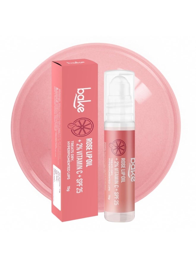 Bake 2% Vitamin C Tinted Rose Lip Balm Oil For Dark Pigmented Lips With SPF 25 PA+++ (15g) (Rose) - Image 1