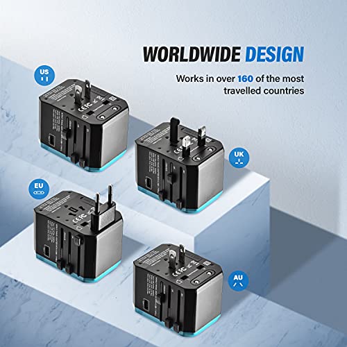 Unidapt Plug Adapter Jy-305 Plus - Universal Travel Adapter with USB-C & 4 USB Ports - Blue - Image 4