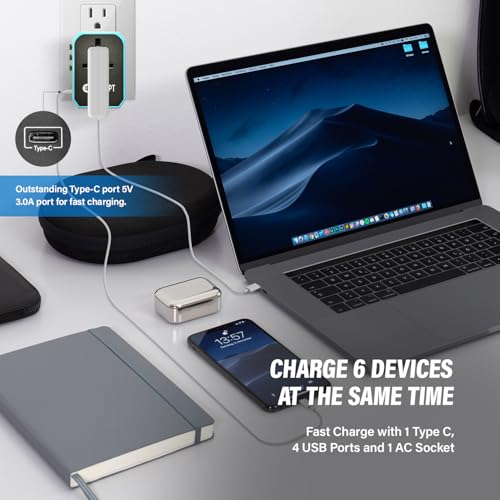 Unidapt Plug Adapter Jy-305 Plus - Universal Travel Adapter with USB-C & 4 USB Ports - Blue - Image 2