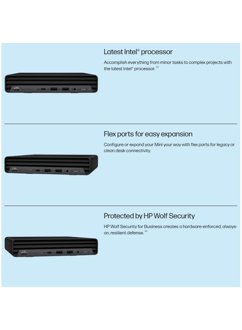 HP بي سي برو ميني 400 G9 ، معالج كور i7-12700T / ذاكرة وصول عشوائي رم 8 جيجابايت رام / سعة تخزين 256 جيجابايت اس اس دي / رسومات انتل يو اتش دي 770 / بدون ويندوز أسود - Image 4