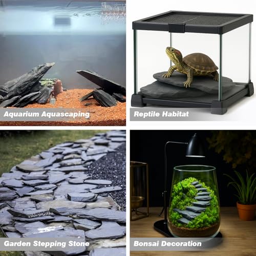 Unocho Natural Slate Stone Reptile Basking Platform Rocks 20lb Tortoise Habitat Flat Rocks for Aquarium Amphibian Vivariums Paludarium Garden Landscaping and Model Railroad(2-8 inches) - Image 3