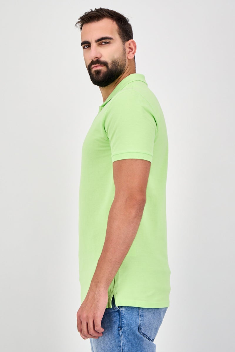 Celio Men Regular Fit Plain Short Sleeve Polo Shirts, Lime - Image 2